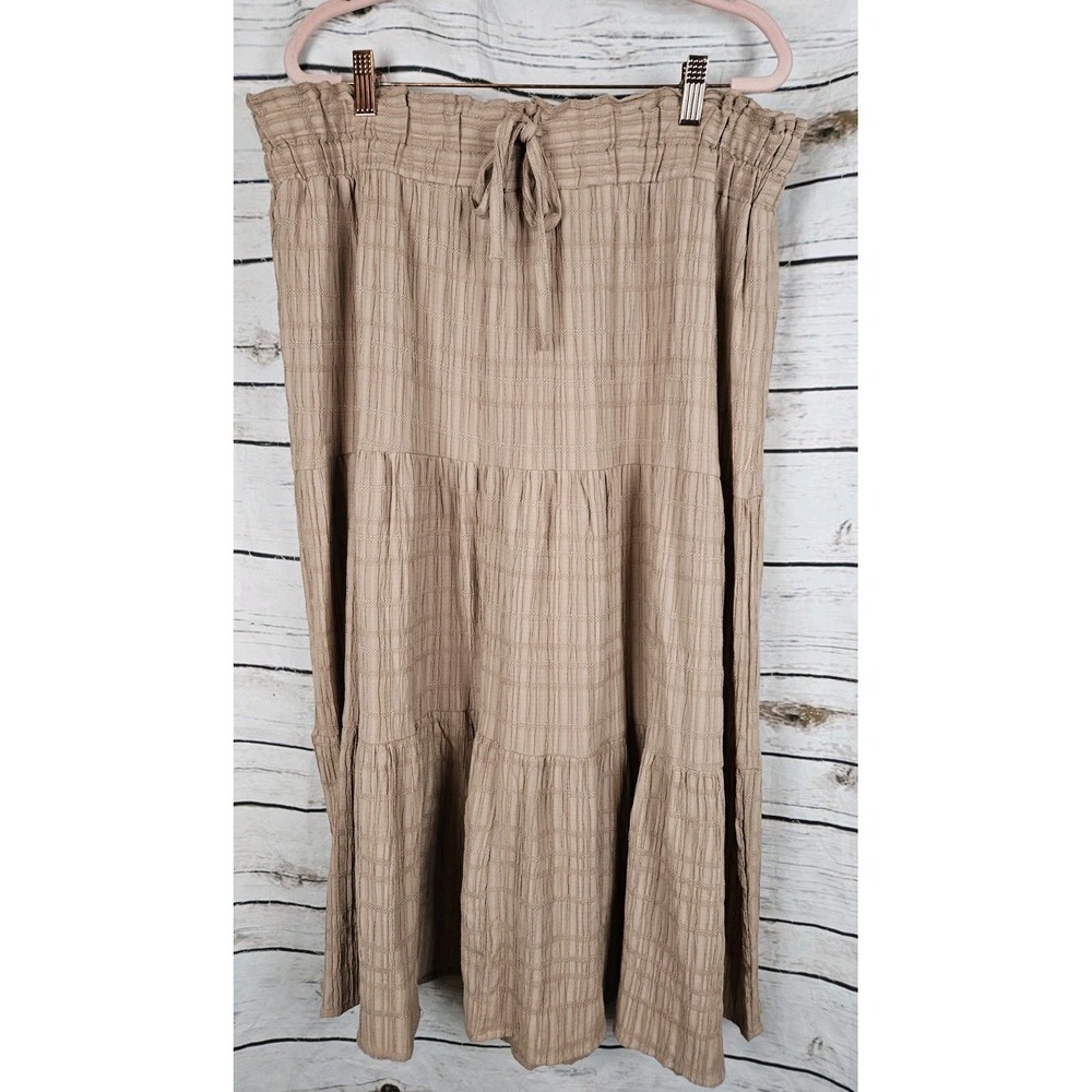 Celebrity Pink Taupe Tiered Midi Skirt XXL Ruffle Boho Crinkle Pull On
